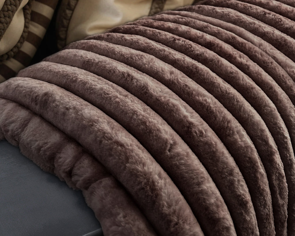Rib Rabbit Fur Plaid Taupe