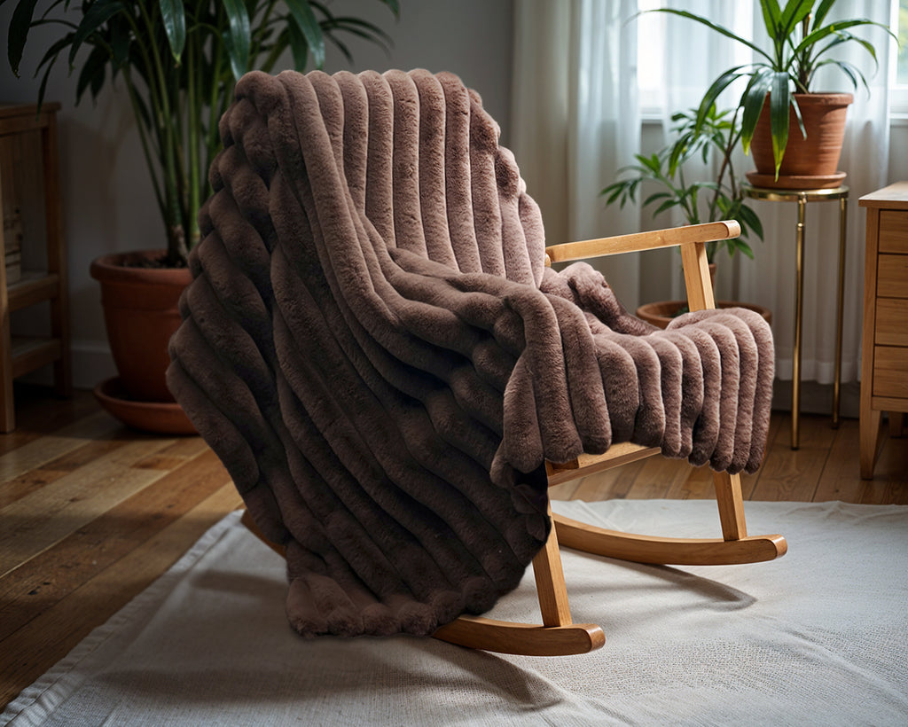 Rib Rabbit Fur Plaid Taupe
